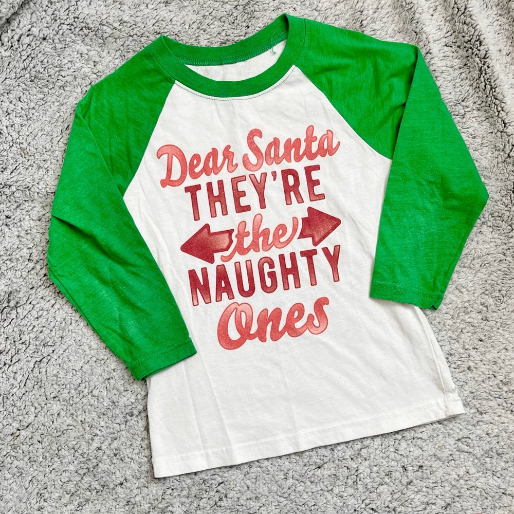 Dear Santa Naughty Christmas Ringer Tee
